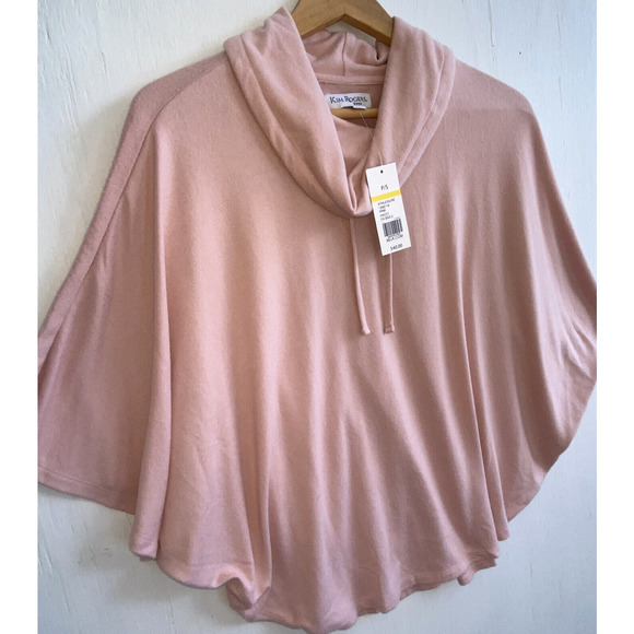 KIM ROGERS Pink Soft Batwing Dolman Drawstring Cowl Neck Sweater Size P S NWT - Picture 2 of 4